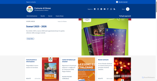 Security scan screenshot of https://comune.arese.mi.it/