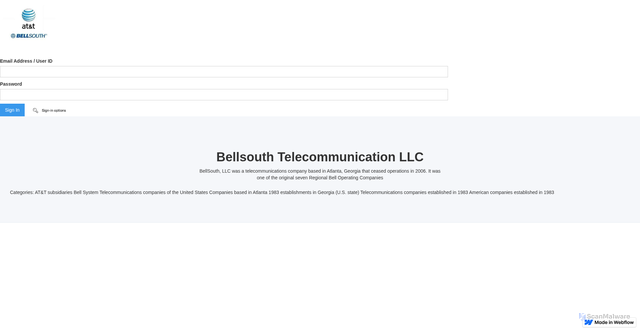 Security scan screenshot of https://bellsouth-att-signing-c0218f.webflow.io/