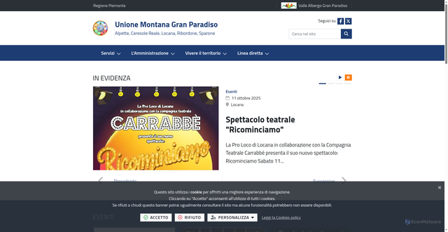 Security scan screenshot of https://www.unionemontana-granparadiso.to.it/it-it/home