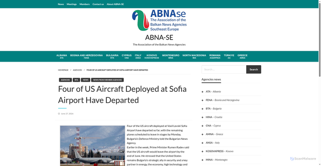 Security scan screenshot of https://abnase.com/four-of-us-aircraft-deployed-at-sofia-airport-have-departed/
