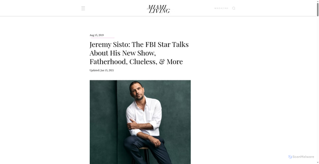 Security scan screenshot of https://www.miamilivingmagazine.com/post/jeremy-sisto-exclusive-interview