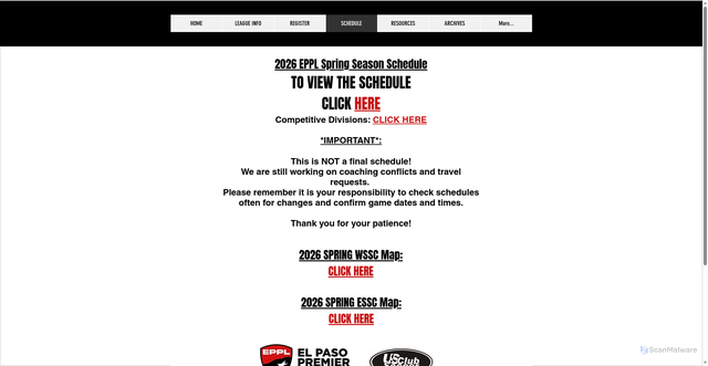 Security scan screenshot of https://www.eppremierleague.com/schedule