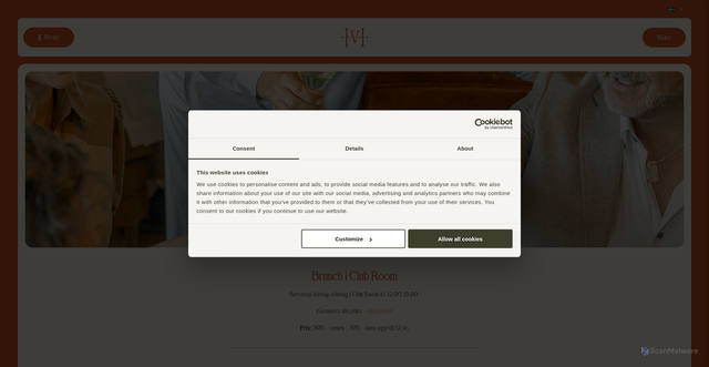 Security scan screenshot of https://hjortviken.se/restaurang/helgbrunch/?utm_source=brace&utm_medium=email&utm_campaign=HJORTVIKEN_NB_B2C_SE_Y26_W3_BRAND&lid=wfbarsrfwrye