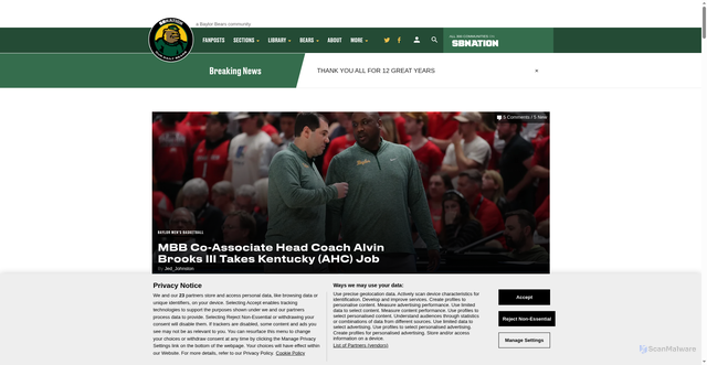 Security scan screenshot of https://www.ourdailybears.com/baylor-basketball