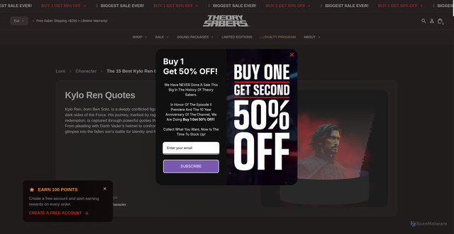 Security scan screenshot of https://www.theorysabers.com/blogs/article/kylo-ren-quotes