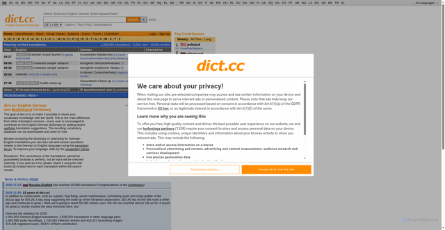 Security scan screenshot of https://www4.dict.cc