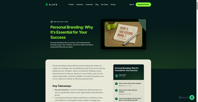 Security scan screenshot of https://slateteams.com/blog/personal-branding