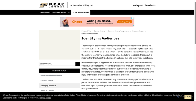 Security scan screenshot of https://owl.purdue.edu/owl/general_writing/common_writing_assignments/research_papers/identifying_audiences.html