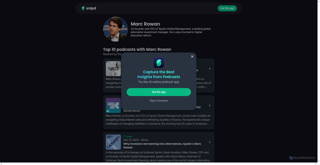 Security scan screenshot of https://share.snipd.com/person/marc-rowan/Xg79eyETRhqp6i0ghHM35A