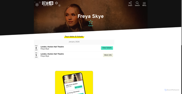 Security scan screenshot of https://www.ents24.com/uk/tour-dates/freya-skye