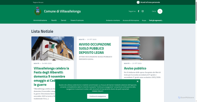 Security scan screenshot of https://comune.villavallelonga.aq.it/