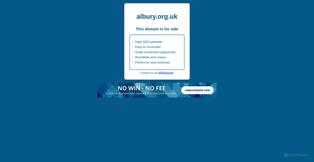Security scan screenshot of https://ukbackorder.uk/parked/?domain=albury.org.uk&c=6f2f27dc45f5876f0fb0ffc3ed0cf1f4