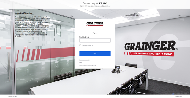 Security scan screenshot of https://grainger.splunkcloud.com