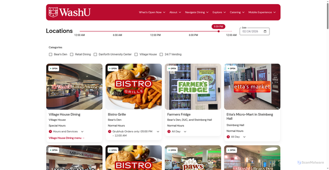 Security scan screenshot of https://washudining.sodexomyway.com/en-us/locations/