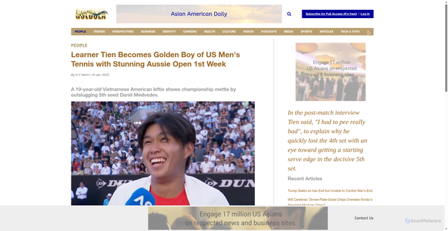 Security scan screenshot of https://www.goldsea.com/article_details/learner-tien-becomes-golden-youth-of-us-men%27s-tennis-with-stunning-aussie-open-1st-week