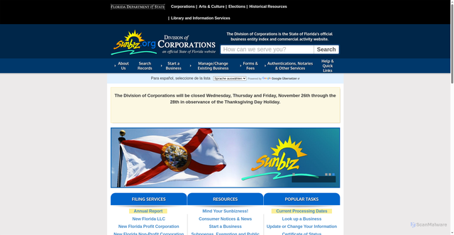 Security scan screenshot of https://dos.fl.gov/sunbiz/