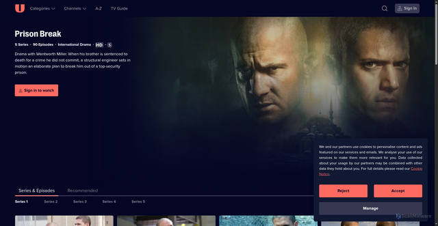 Security scan screenshot of https://u.co.uk/shows/prison-break/watch-online