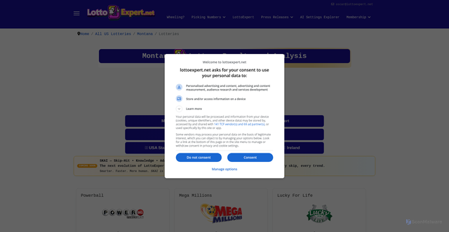 Security scan screenshot of https://lottoexpert.net/all-us-lotteries/montana