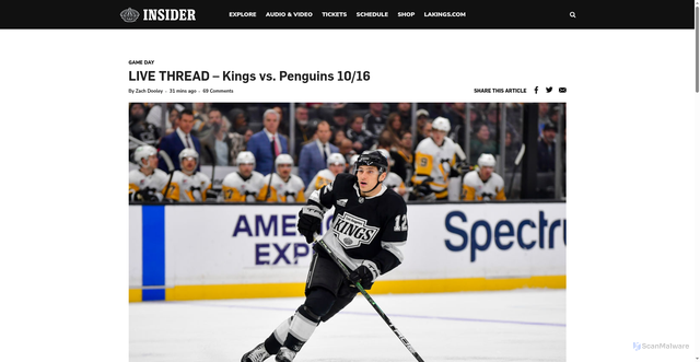 Security scan screenshot of https://lakingsinsider.com/2025/10/16/live-thread-kings-vs-penguins-10-16/
