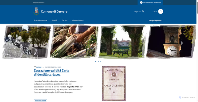 Security scan screenshot of https://www.comune.cervere.cn.it/