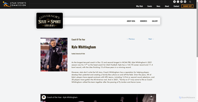 Security scan screenshot of https://utahsportscommission.com/honorees/kyle-whittingham-2/