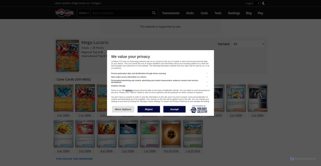 Security scan screenshot of https://limitlesstcg.com/decks/345