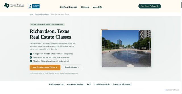 Security scan screenshot of https://texasonlinerealestateacademy.com/richardson-texas-real-estate-license-classes/