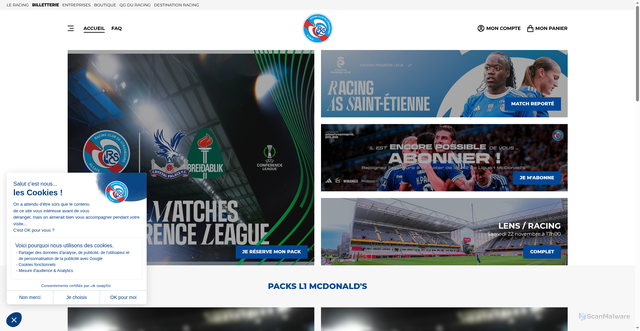 Security scan screenshot of https://billetterie.rcstrasbourgalsace.fr/fr/