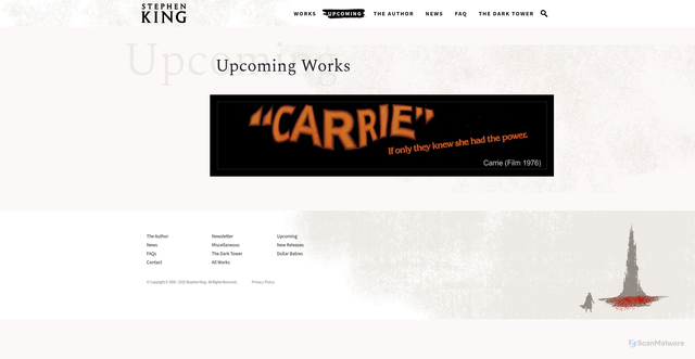 Security scan screenshot of https://stephenking.com/upcoming