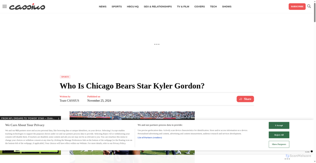 Security scan screenshot of https://cassiuslife.com/1038658/who-is-chicago-bears-star-kyler-gordon/