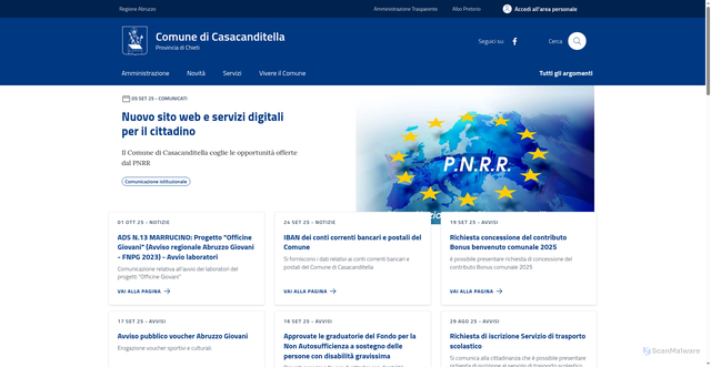 Security scan screenshot of https://comune.casacanditella.ch.it/