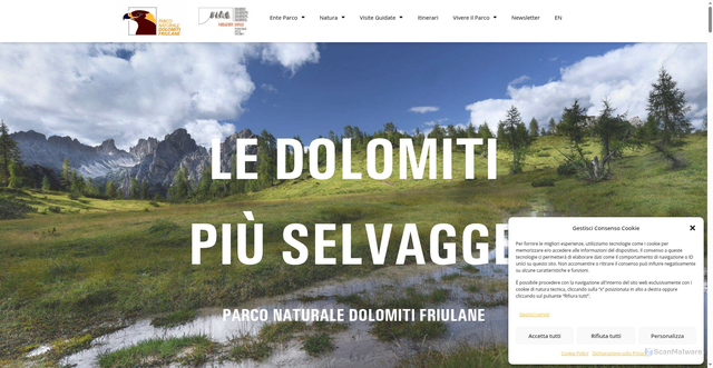 Security scan screenshot of https://www.parcodolomitifriulane.it/