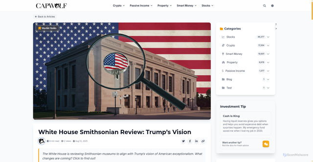 Security scan screenshot of https://capwolf.com/white-house-smithsonian-review-trumps-vision/