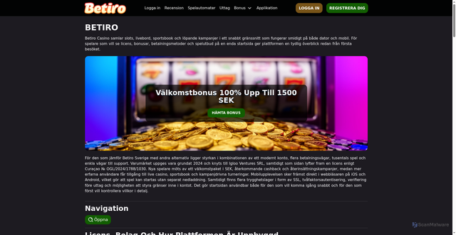 Security scan screenshot of https://betirocasino.se