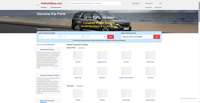 Security scan screenshot of https://www.kiapartsnow.com