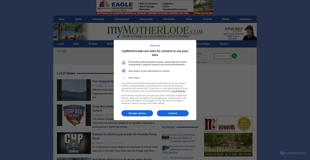 Security scan screenshot of https://mymotherlode.com