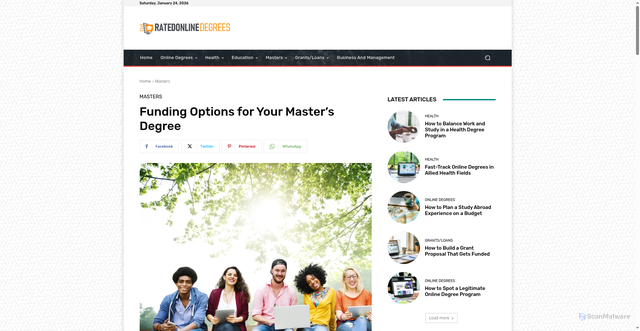 Security scan screenshot of https://ratedonlinedegrees.com/funding-options-for-your-masters-degree/