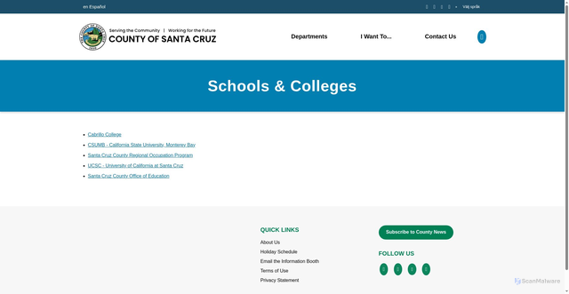 Security scan screenshot of https://www.santacruzcountyca.gov/Living/SchoolsColleges.aspx