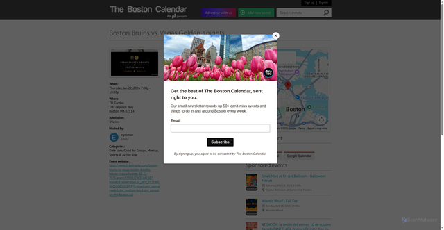 Security scan screenshot of https://www.thebostoncalendar.com/events/boston-bruins-vs-vegas-golden-knights--2