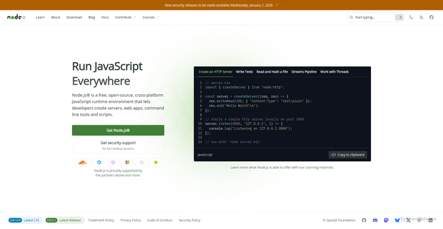 Security scan screenshot of https://iojs.org