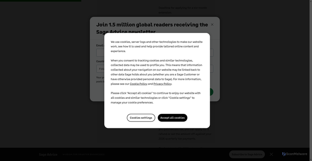 Security scan screenshot of https://www.sage.com/en-us/blog/tax-due-date/