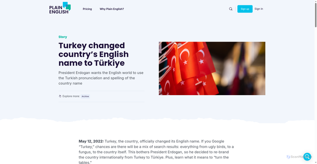 Security scan screenshot of https://plainenglish.com/lessons/turkey-name-change/