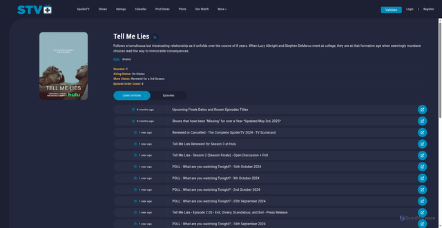 Security scan screenshot of https://stvplus.com/show/1607/Tell-Me-Lies