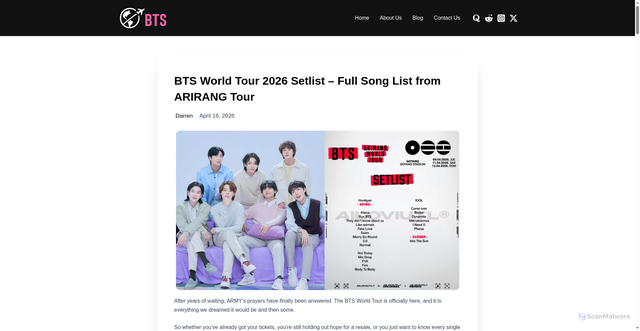 Security scan screenshot of https://btsworldtour.net/bts-world-tour-2026-setlist/