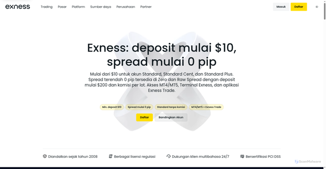 Security scan screenshot of https://exnessindonesia.id/trading-platforms/