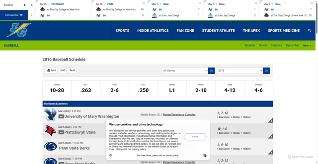 Security scan screenshot of https://lehmanathletics.com/sports/baseball/schedule/2016