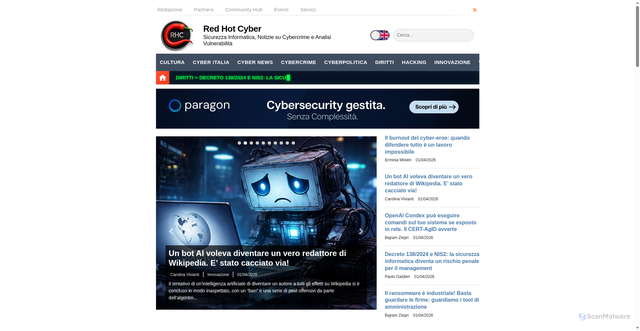 Security scan screenshot of https://redhotcyber.com