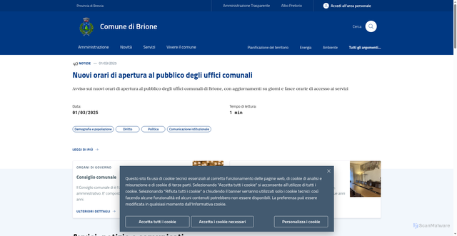 Security scan screenshot of https://www.comune.brione.bs.it/