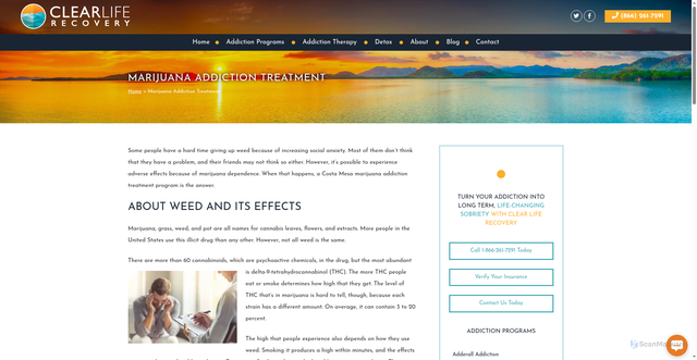 Security scan screenshot of https://clearliferecovery.com/marijuana-addiction-treatment/