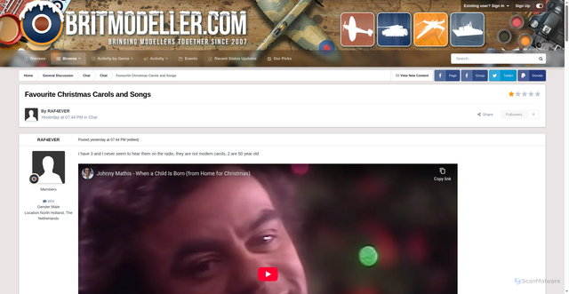 Security scan screenshot of https://www.britmodeller.com/forums/index.php?%2Ftopic%2F235162806-favourite-christmas-carols-and-songs%2F=
